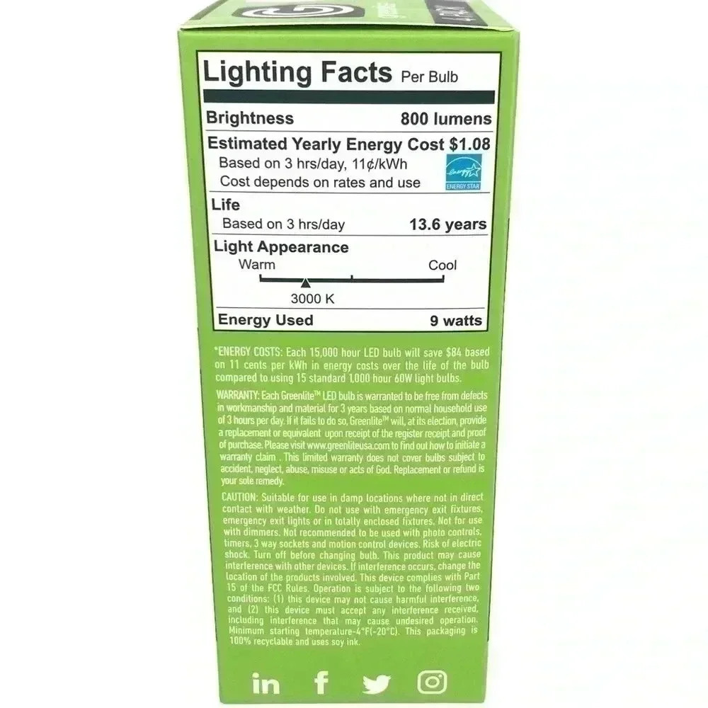 16 BULBS 4–PACK GREENLITE 60 WATT EQUIVALENT NON DIMMABLE A19 LED LIGHT BULBS - Picture 10 of 10